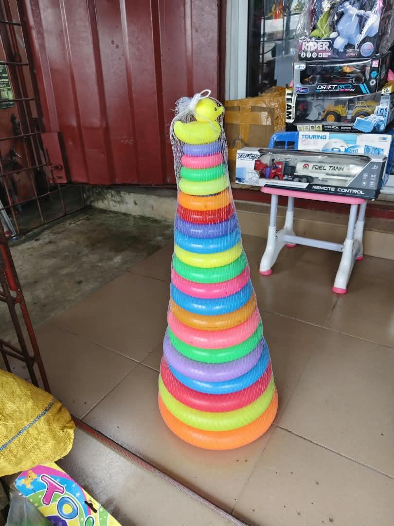 giant-rainbow-stacking-rings-sensory-bal-nbk-stm-038 Giant Rainbow Stacking Rings Sensory Balance Tower with Duck Top - Image 1