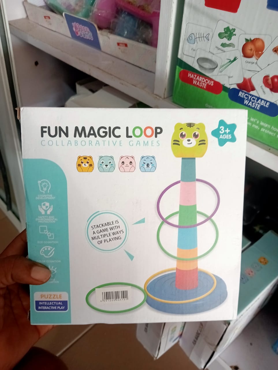 montessori-sensory-busy-board-for-toddle-nbk-stm-074 Fun Magic Loop Animal Ring Toss & Stacking Hoop Game - Image 1