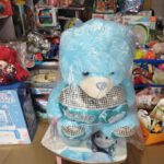 Giant Cuddle Stuffed Plush Teddy Bear in Sky Blue with Houndstooth LOVE Heart