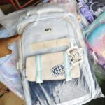 Keep Smile Pastel Aesthetic Multi-Pocket Backpack with Toast Charm