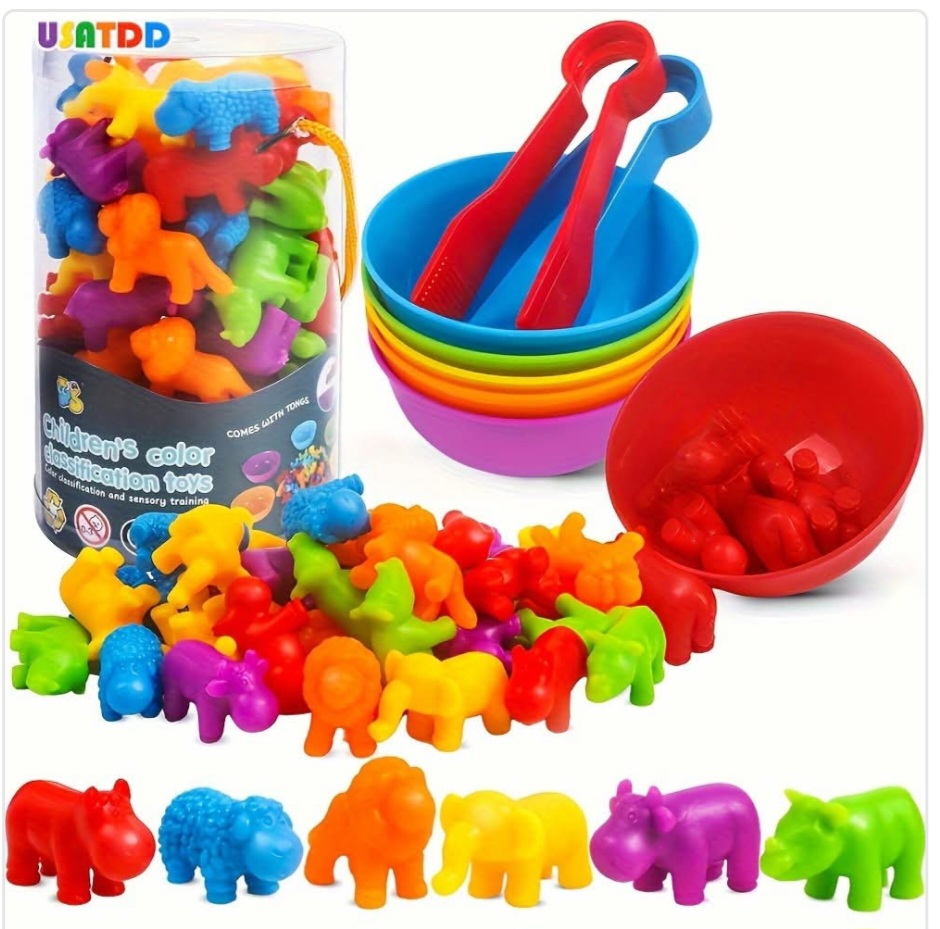 rainbow-montessori-counting-sorting-anim-nbk-stm-201 Rainbow Montessori Counting & Sorting Animals Playset - Image 1