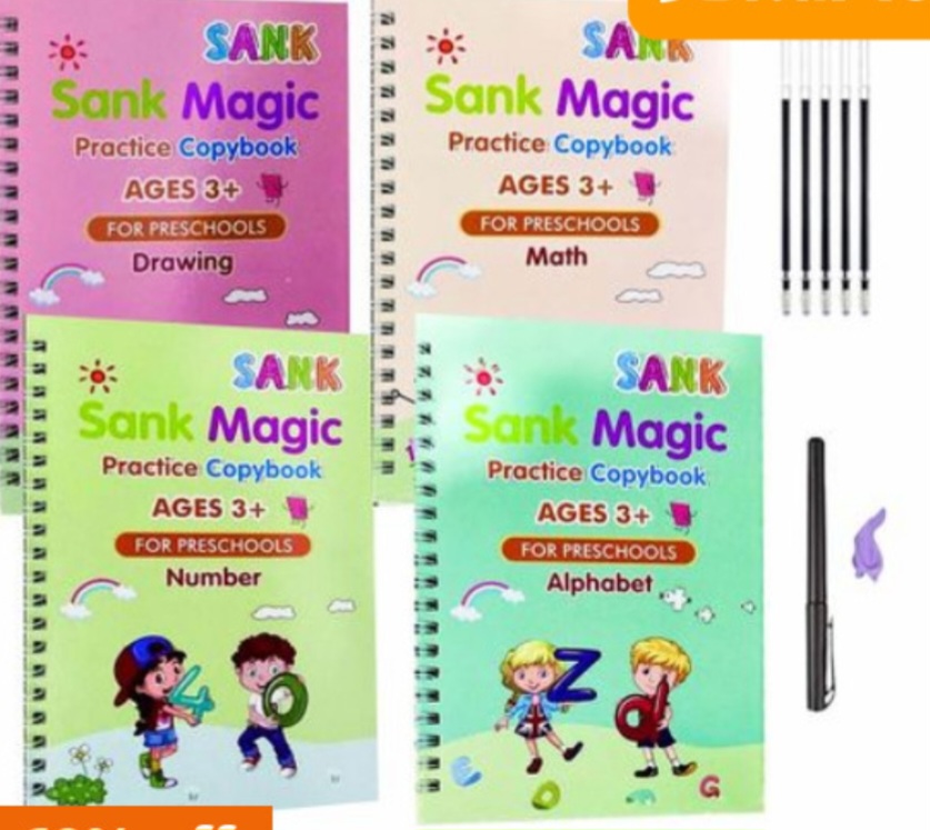 reusable-grooved-handwriting-practice-co-nbk-stm-208 Reusable Grooved Handwriting Practice Copybook 4-Pack Set - Image 1