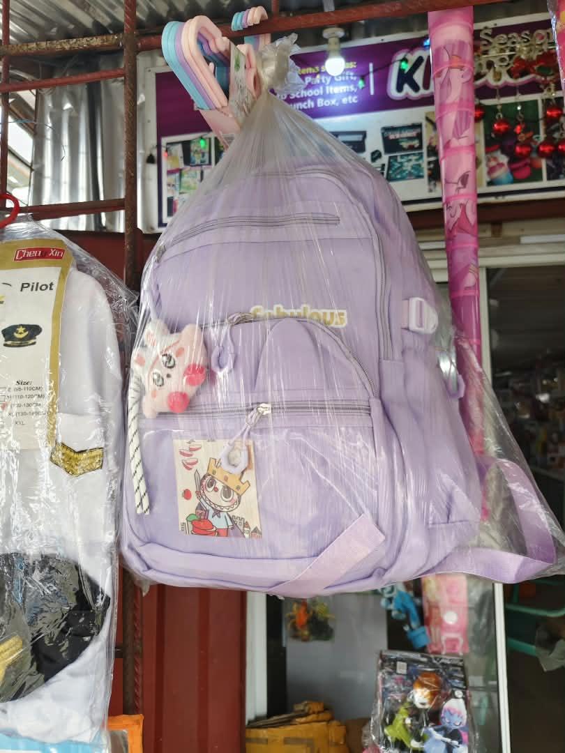 sparkly-royal-princess-birthday-party-tu-nbk-pty-036 Pastel Lavender Multi-Pocket Ergonomic School Backpack with Plush Bunny Charm - Image 1