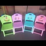 Children's Foldable Pastel Plastic Study Chairs with Cartoon Backrest