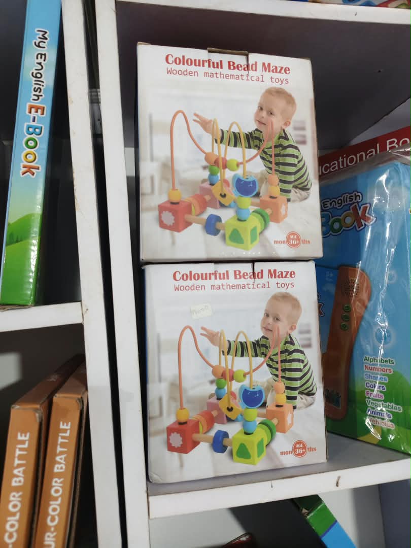 wooden-animal-stacking-jenga-tumbling-to-nbk-stm-159 Colourful Bead Maze Wooden Mathematical Sensory Rollercoaster with Geometric Base - Image 1